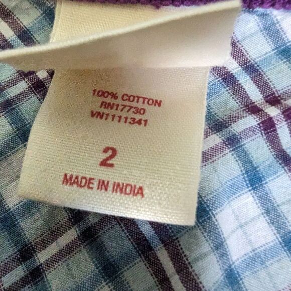 Oversized Plaid Flannel Purple & Teal Blue L/S Button 2 Granola Earth Girl - Picture 6 of 7